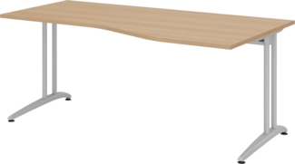 bümö Schreibtisch groß, Serie 180x100 cm, Tischplatte aus Holz in Eiche, Gestell aus Metall in Silber - PC Tisch, großer Computertisch für's Büro, Office Bürotisch, BS-18-E