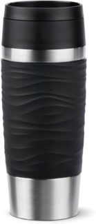 Emsa N20212 Travel Mug Wave Isolierbecher 0,36 Liter | neuer Komfort-Schraubverschluss | Edelstahl | 4h heiß und 8h kalt | 100% dicht | spülmaschinenfest | 360°-Trinköffnung | Schwarz