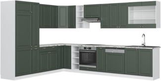 Eckküche Fame-Line Grün-Gold Landhaus/Weiß 347 x 46 cm ohne Arbeitsplatte Vicco