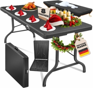 KESSER® Buffettisch Tisch klappbar Kunststoff 183x76 cm Rattan Optik Campingtisch Partytisch Klapptisch Gartentisch für Garten Terrasse und Balkon zusammenklappbar 6 Personen ink. Tragegriff Anthrazit