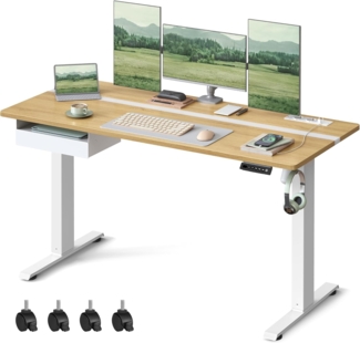 Vasagle Höhenverstellbarer Schreibtisch elektrisch, stufenlos verstellbar, Memory-Funktion mit 4 Höhen, goldeichenfarben, 60x140 x (72-120) cm