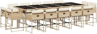 vidaXL 15-tlg. Garten-Essgruppe mit Kissen Beige Poly Rattan 3211414