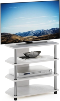 Furinno Econ Easy Assembly 4-Tier Petite TV-Ständer, weiße Eiche, Edelstahlrohre