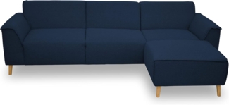 DOMO. collection Ecksofa Jules FK, skandinavisches Sofa mit Federkern, Couch Garnitur mit Holzfüßen, 268 x 159 x 81 cm (BxTxH), Eckganitur mit Longchair rechts, dunkelblau