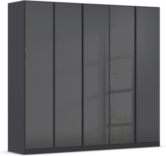 Rauch Möbel Monostar, Drehtürenschrank, Kleiderschrank, Kleiderschränke, Garderobe, Schrank mit Stauraum, 5-türig, 5 Glastüren, inkl. Schubkasteneinsatz, Farbe Glas Basalt/Grau metallic, 226 x 210 x 54 cm
