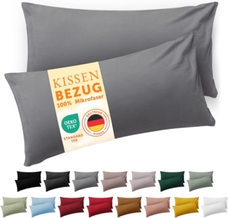 Blumtal Kissenbezug 50x80 cm - 2er Set Kissenbezüge, Grau, Kopfkissenbezug aus weichem Mikrofaser - waschbare Kissenhülle, Oeko-TEX Zertifiziert - für Kissen 50x80 cm