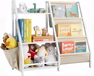 VEVOR Kinderbücherregal Spielzeugaufbewahrung für Kleinkinder Bücherregal mit Stofffächern & Seitentasche, Kinderregal für Kinderzimmer Spielzimmer Kindergarten Kinderkrippe 850 x 300 x 755 mm