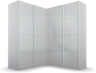 Rauch Möbel Quadra Schrank Eckschrank Schwebetürenschrank, Grau, 4-trg, inkl. 2 Kleiderstangen, 12 Einlegeböden, 3 Schubkästen, BxHxT 181 x 210 x 187 cm