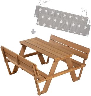 Roba 'Picknick' für 4 Kindersitzgarnitur mit Lehne und Bankkissen, Teak braun, 107 x 50,5 x 89 cm