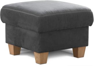 Cavadore Hocker Wisconsin / Sofa-Hocker, Sitzhocker, bzw. Fußbank mit Stauraum im Landhausstil / Holzfüße in Buche / Mikrofaser in Lederoptik / Größe: 58 x 45 x 58 cm (BxHxT) / Farbe:Grau