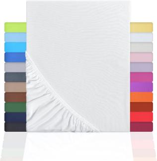 NatureMark Jersey Spannbettlaken, Spannbetttuch 100% Baumwolle in vielen Größen und Farben MARKENQUALITÄT ÖKOTEX Standard 100 | 200x220 cm +40 Steg - weiß