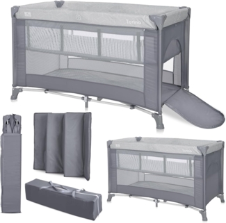 Lorelli Reisebett Torino 2 Ebenen faltbar seitliche Öffnung Tragetasche Matratze dunkelgrau