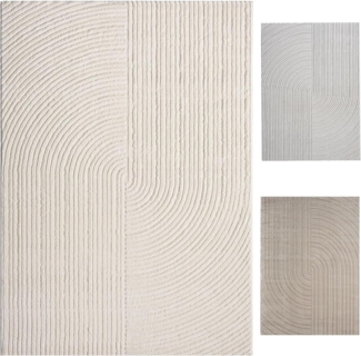 Vimoda Teppich Teppich Wohnzimmer Boho Design dünn kurzflur teppich, Rechteckig, Höhe: 6 mm, Hoch Tief Effekt 3D Teppich, in Creme, Grau &Taupe Läufer Schlafzimmer