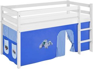 Lilokids 'Jelle' Spielbett 90x200 cm, Trecker Blau, Kiefer massiv, mit Vorhang