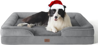 BEDSURE orthopädisches Hundebett Ergonomisches Hundesofa - 89x63 cm Hundecouch mit eierförmiger Kistenschaum für mittlere Hunde, waschbar rutschfest Hundebetten, grau