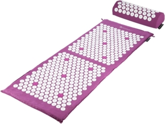 HMS Premium Akupressurmatte Lila Set mit Kissen Akupressur Massagematte Akupunktur Therapiematte, über 15000 Massagepunkte, Matte: 125x48cm, Kissen: 38x15cm