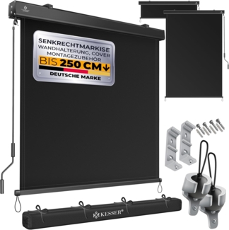 KESSER® Senkrechtmarkise Außenrollo Handkurbelmechanismus Balkonrollo Sonnen & Sichtschutz Beschattung Sonnenschutz Außen Rollo mit Kurbel Markisenkasten Balkon & Terrasse Inkl. Montageset & Abdeckung Anthrazit, 180 x 250cm
