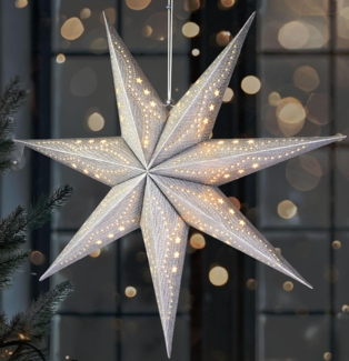 BRUBAKER LED Stern 3D Weihnachtsstern zum Aufhängen - LED Papierstern mit Timer, Batteriebetrieben und Beleuchtet, LED fest integriert, Warmweiß, 60 cm Adventsstern mit modernem Muster - Leuchtstern Deko Weihnachten