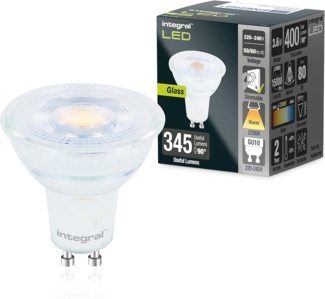 Integral LED 5 PACK Glas GU10 Warm 2700K, 400LM, 3.6W (entspricht 50W) Dimmbare Lampe - Energieeffizient & Ideal für Spotlight Armaturen & Downlights in Badezimmern, Küchen, Wohn- & Schlafzimmern