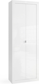 Robas Lund Basic Badezimmer Hochschrank, Modern, 70 x 195 x 35 cm, Weiß Hochglanz, 2 Türen mit 5 Einlegeböden, Freistehend