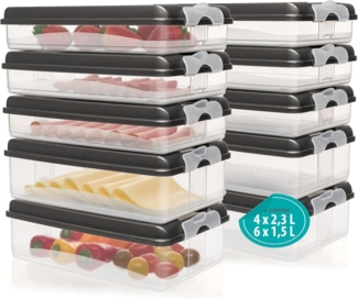 Hausfelder Frischhaltedose Aufschnittdosen für Kühlschrank, Wurst Aufbewahrung mit Deckel, Kunststoff, (Set, 20-tlg, 6x flach, 4x hoch), Kühlschrank Organizer, BPA-frei, stapelbar
