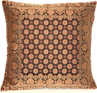 Handgewebter indischer Banarasi Seide Deko-Kissenbezug in Schwarz - 40 cm x 40 cm | 16 x 16 Zoll