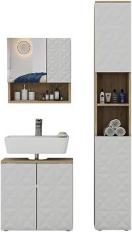 Badmöbel-Set Edge Weiß 3 Teile, mit Hochschrank Vicco