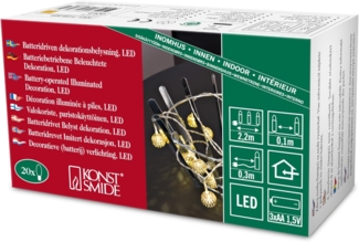 Konstsmide 3158-803 LED Dekolichterkette "Goldfarbenen Metallbälle" / für Innen / Batteriebetrieben: 3xAA 1.5V (exkl.) / 20 warm weiße Dioden / transparentes Kabel