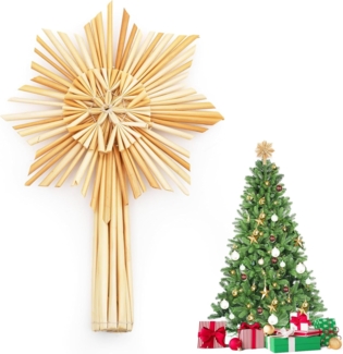 SALCAR Christbaumstern aus Stroh, 24,5 cm Schneeflocke, handgemachter natürlicher Schmuck für Christbäume, Weihnachtsdekoration