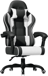 JUMMICO Massage Gaming Stuhl mit Lendenwirbelstütze, Racing Bürostühle Gaming Sessel,Schreibtischstuhl 150kg Belastbarkeit, Ergonomischer PC Stuhl, Weiß