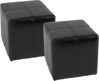 2er-Set Sitzwürfel Hocker Sitzhocker Onex, Leder + Kunstleder, 36 x 36 x 36 cm ~ schwarz