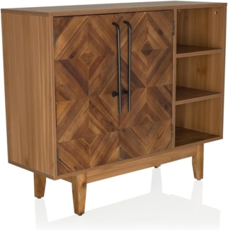hjh LIVING Kommode aus Holz mit Fischgrät-Optik SANTJAGO Wood L Kommode mit 2 Türen und 3 offene Fächer, Aufbewahrungsschrank 95 x 32 x 79,5 cm