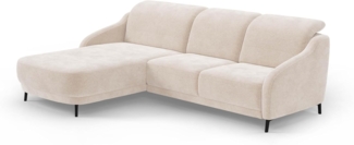 CAVADORE Ecksofa Blue/Moderne Eckcouch mit Longchair, inklusiv Kopfteilverstellung, Vorziehsitz motorisch, Klapptisch und mattschwarzen Metallfüßen / 271 x 93 x 191 / Mikrofaser, Beige