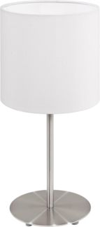 Eglo 31594 Tischlampe PASTERI nickel-matt, Textil weiss E27 max. 1X60W H:40cm Ø18cm mit Kabelschalter