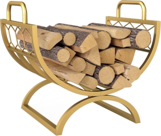 Outsunny Kaminholzregal goldfarbenes Wabendesign, BxTxH:46x36x41 cm, (Holzlager, 1-St, Feuerholzständer), pulverbeschichtetes Metall