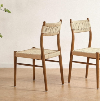 LIM HOME Esszimmerstuhl SW025 (Set, 2 St), Massivholzgestell, Lederpapier-Kordelgeflecht