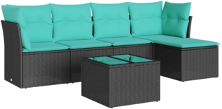 vidaXL 6-tlg. Garten-Sofagarnitur mit Kissen Schwarz Poly Rattan 3217567