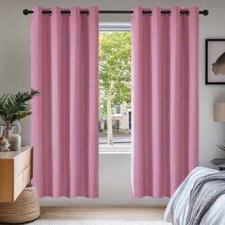 Deconovo Verdunkelungsgardinen mit Ösen Thermogardine Kälteschutz Vorhänge Kinderzimmer Gardinen Blickdicht, 245x140 cm(HöhexBreite), Rosa, 2er Set