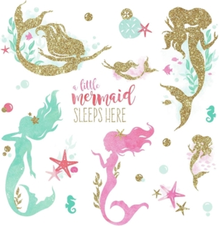 Havfrue glitter wallstickers