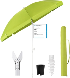Sekey 160 cm Sonnenschirm Balkon mit Bodenhülse & Schutzhülle, Neigungs und Höhenverstellung, Sonnenschirm Strand für Balkon, Garten & Terrasse, Runder Sonnenschutz UPF 50+