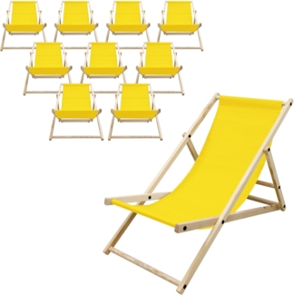ECD Germany 10er Set Liegestuhl klappbar, Gelb, aus Holz, verstellbare Rückenlehne, 3 Positionen, bis 120 kg, Sonnenliege Gartenliege Strandliege Strandstuhl Holzklappstuhl, für Garten Balkon & Strand
