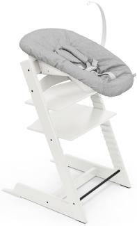 Tripp Trapp Stuhl von Stokke (White) mit Newborn Set (Grey) - Für Neugeborene bis zu 9 kg - Gemütlich, sicher & einfach zu verwenden