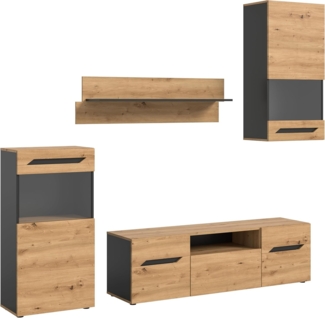 Anbauwand Casper / Caserta, Holzwerkstoff, Holzfarben, 253 x 196 x 40 cm