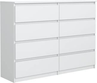 meble masztalerz Kommode Weiss mit 8 Schubladen 120 cm, Sideboard Wohnzimmer, Kommode Schlafzimmer H: 101,5 cm, B: 120 cm, T: 39 cm,Kommode mit Schubladen, Schubladenschrank