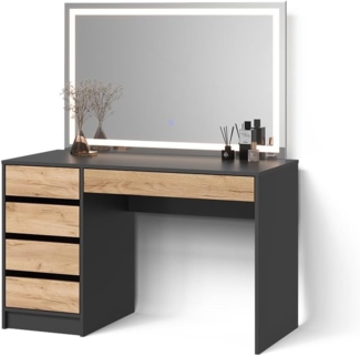 Livinity® Schminktisch Imola, Anthrazit/Goldkraft Eiche, 120 cm mit LED Beleuchtung