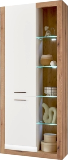 Vitrine Rivian in weiß matt und Eiche 80 x 195 cm