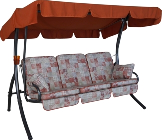 Angerer Freizeitmöbel GmbH Hollywoodschaukel Comfort - Gartenschaukel Made in Germany - Schaukel zum Sitzen, Liegen und Entspannen - inklusive Bett-Funktion - einfache Montage (Rot-Beige Gemustert)