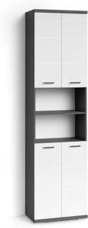byLIVING Badezimmer-Hochschrank NEBRASKA / Anthrazit matt, Türen Hochglanz weiß lackiert / B 50, H 192, T 31,5 cm / 4 Türen mit offenen Elementen & viel Stauraum