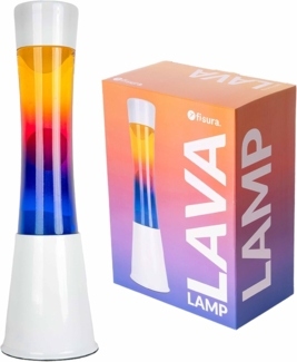 FISURA - Mehrfarbige Lavalampe. Weißer Sockel und Glas mit mehrfarbigem Farbverlaufseffekt. Lampe mit Entspannungseffekt. Mit Ersatzbirne. 11 zentimeter x 11 zentimeter x 39,5 zentimeter.