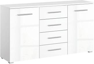 Rauch Möbel Imposa Schlafzimmer Kommode,Kommode in Hochglanz Weiß 2-türig mit 4 Schubladen inklusive Zubehörpaket Basic 2 Einlegeböden BxHxT 140 x 81 x 42 cm